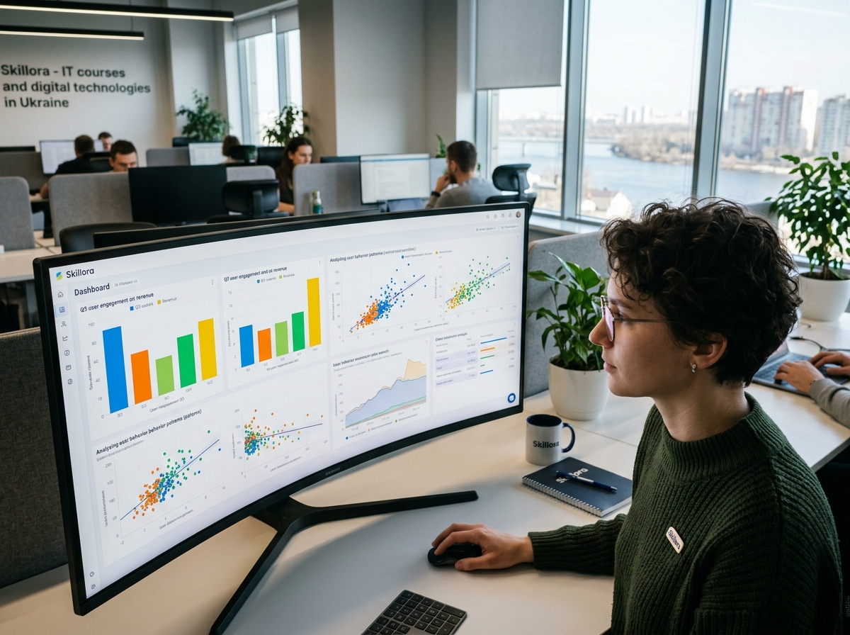 A data analyst looking at charts