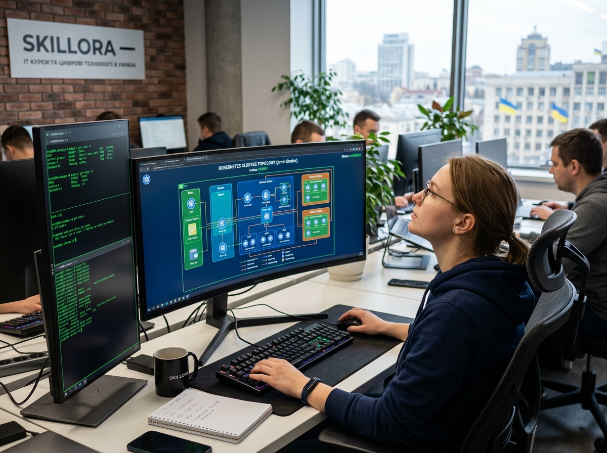 A DevOps engineer looking at a Kubernetes cluster